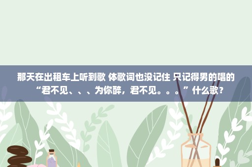 那天在出租车上听到歌 体歌词也没记住 只记得男的唱的“君不见、、、为你醉，君不见。。。”什么歌？